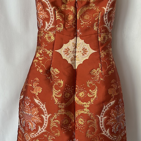 Free People Gorgeous Burnt Orange Brocade Strapless Mini Dress **Size 0** 🔥🔥 - Picture 4 of 6